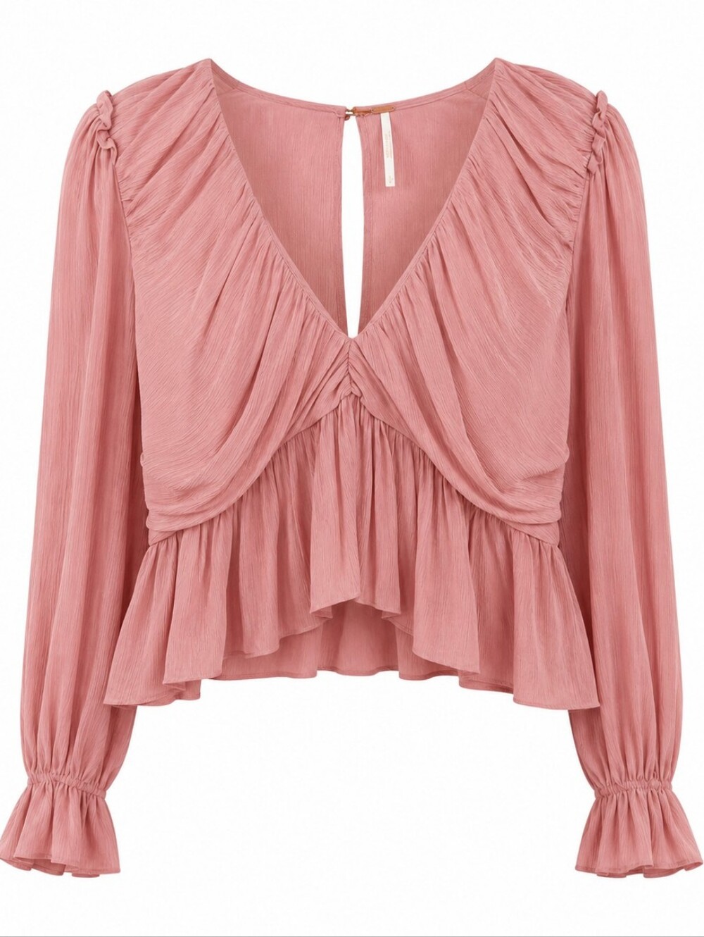 Free People Daia Top, M, Flower Pink Romantic Boho Coquette Ruffle Crop Blouse